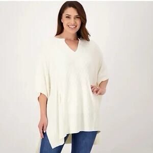 Barefoot Dreams L/XL L / XL CozyChic Lite Split Neck Diamond Poncho Ivory Cream